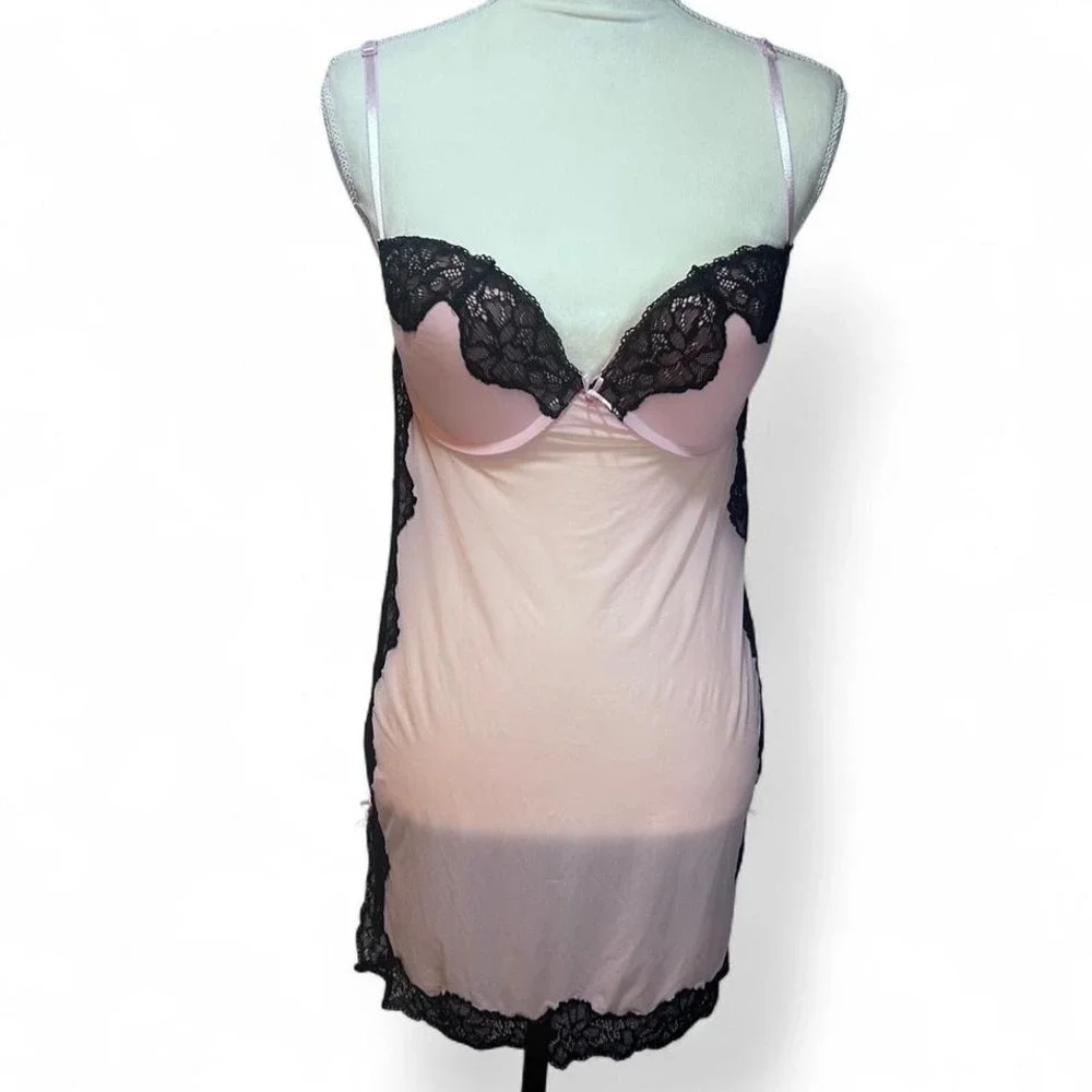 Victoria Secret Black/ Pink Lace Teddy‎ Medium Sexy Lacy Sheer